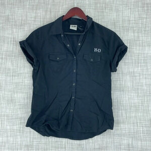 Harley Davidson shirt Womens Size M short sleeve button down black 0652